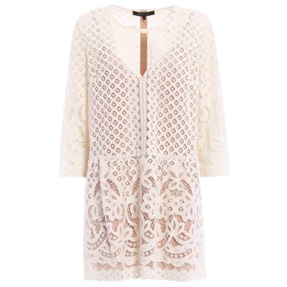 BCBG Laurice Cream / White Floral Florets lace tunic sleeves Embroidery dress - Picture 2 of 14
